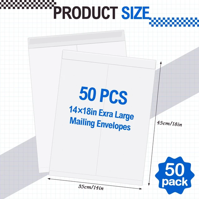 Alt view image 3 of 6 - 50 Pcs 14'' x 18'' Large Mailing Envelopes 32lb with Gummed Flaps White Heavyweight Kraft Paper, Catalog Jumbo Size for Documents, Office Storage and Organizing Supplies