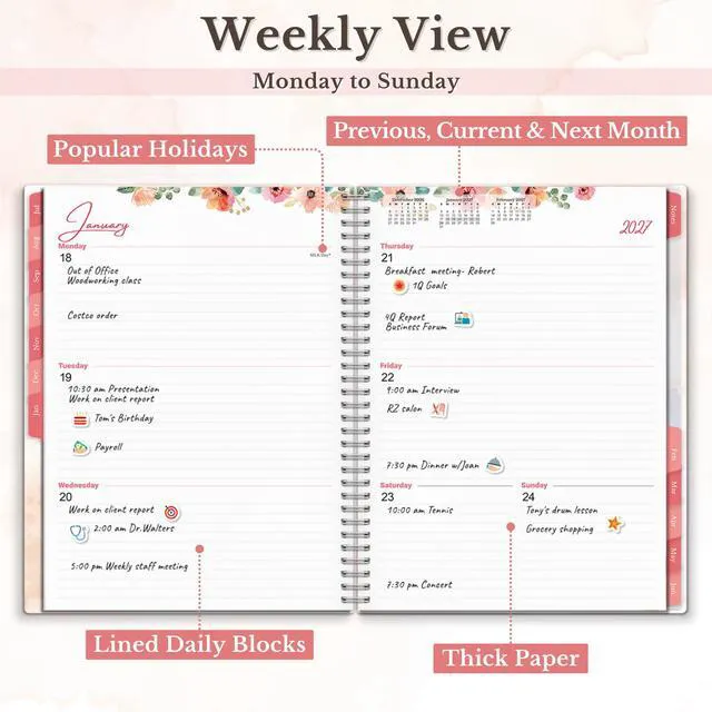 Alt view image 6 of 7 - 2026-2027 Planner 8.5x11, Weekly Monthly Floral Planner 2026-2027 academic planner covers Jul. 2026-Jun. 2027 with weekly and monthly layouts for school and office