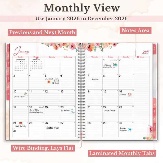 Alt view image 5 of 7 - 2026-2027 Planner 8.5x11, Weekly Monthly Floral Planner 2026-2027 academic planner covers Jul. 2026-Jun. 2027 with weekly and monthly layouts for school and office
