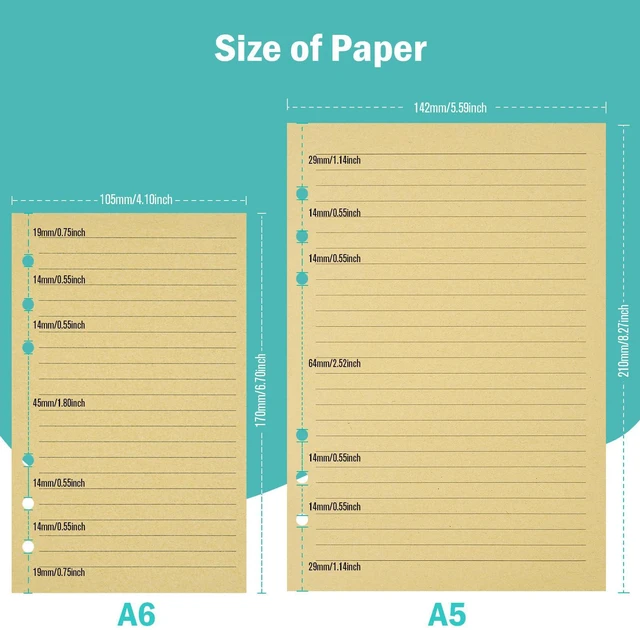 Alt view image 2 of 6 - A5 Refill Paper, 280 Pages A5 Loose Leaf Paper 6 Hole Notebook Refills for 6 Ring Refillable Binder Notebook Planner Diary Journals Painting Personal Organiser-Line Pages (Pack of 2)