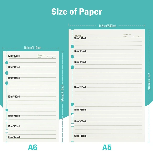 Alt view image 2 of 6 - A5 Refill Paper, 280 Pages A5 Loose Leaf Paper 6 Hole Notebook Refills for 6 Ring Refillable Binder Notebook Planner Diary Journals Painting Personal Organiser-Line Pages (Pack of 2)
