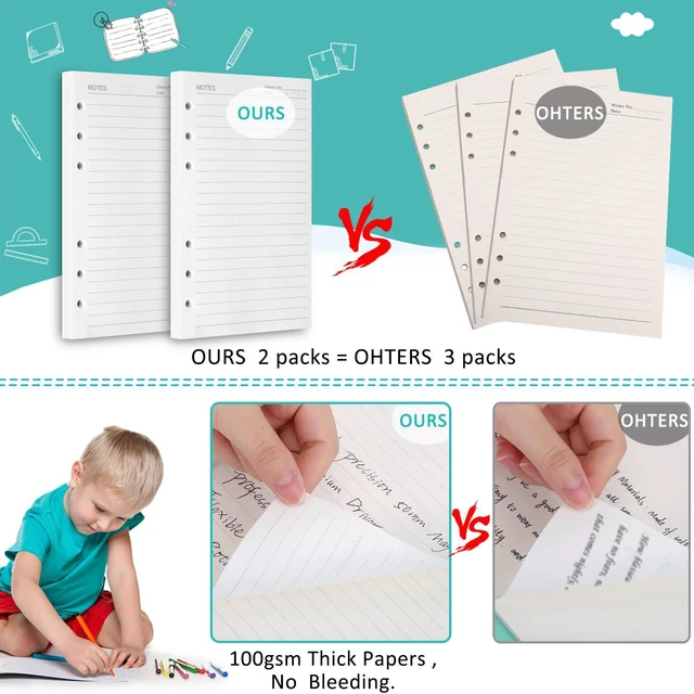 Alt view image 3 of 6 - A5 Refill Paper, 280 Pages A5 Loose Leaf Paper 6 Hole Notebook Refills for 6 Ring Refillable Binder Notebook Planner Diary Journals Painting Personal Organiser-Line Pages (Pack of 2)