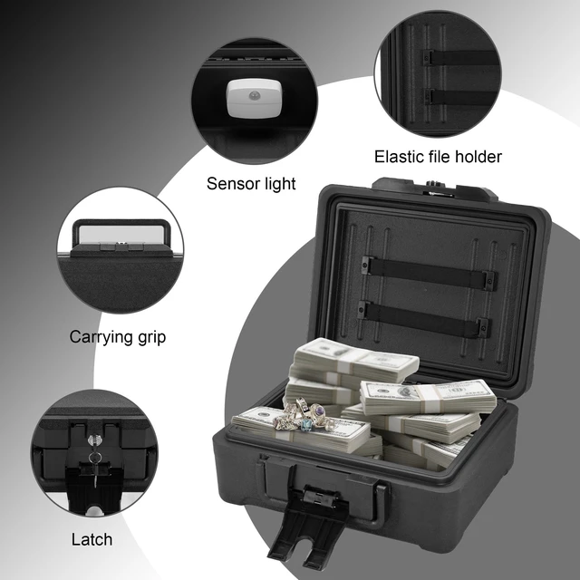 Alt view image 5 of 7 - Small Fireproof & Waterproof Safe Portable Home Document Box, Key Lock, Ergonomic Handle, 1-Hour Fire Protection at 1700°F, 72-Hour Waterproof, Compact Size