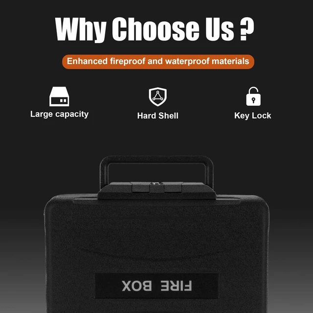 Alt view image 7 of 7 - Small Fireproof & Waterproof Safe Portable Home Document Box, Key Lock, Ergonomic Handle, 1-Hour Fire Protection at 1700°F, 72-Hour Waterproof, Compact Size
