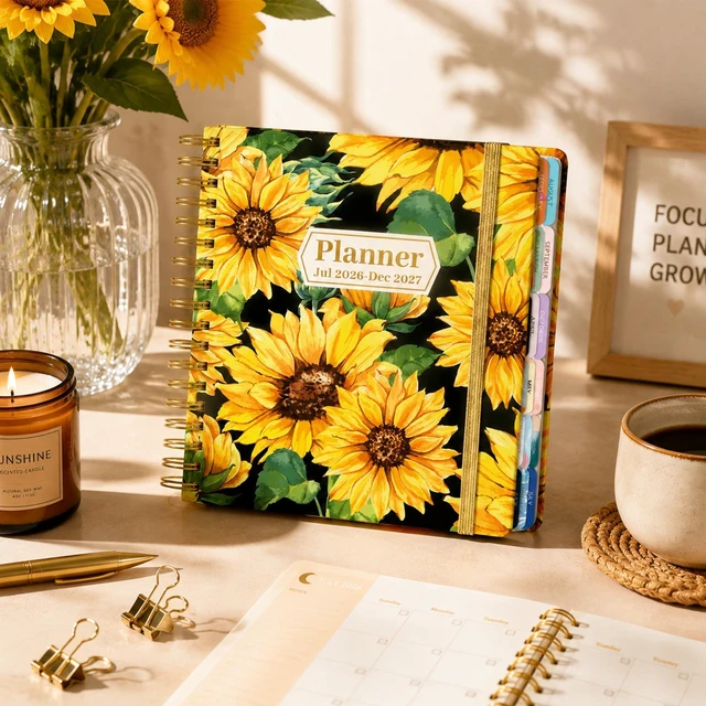 Alt view image 2 of 7 - Planner 2026-2027 18 Month Weekly Monthly Calendar Daily Planners July 2026-Dec 2027, Yearly Hardcover 26-27 Planner for Women with Stickers Tabs Spiral Bound Agenda, Sunflower, 8.3"x9.1