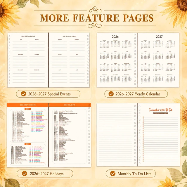 Alt view image 6 of 7 - Planner 2026-2027 18 Month Weekly Monthly Calendar Daily Planners July 2026-Dec 2027, Yearly Hardcover 26-27 Planner for Women with Stickers Tabs Spiral Bound Agenda, Sunflower, 8.3"x9.1