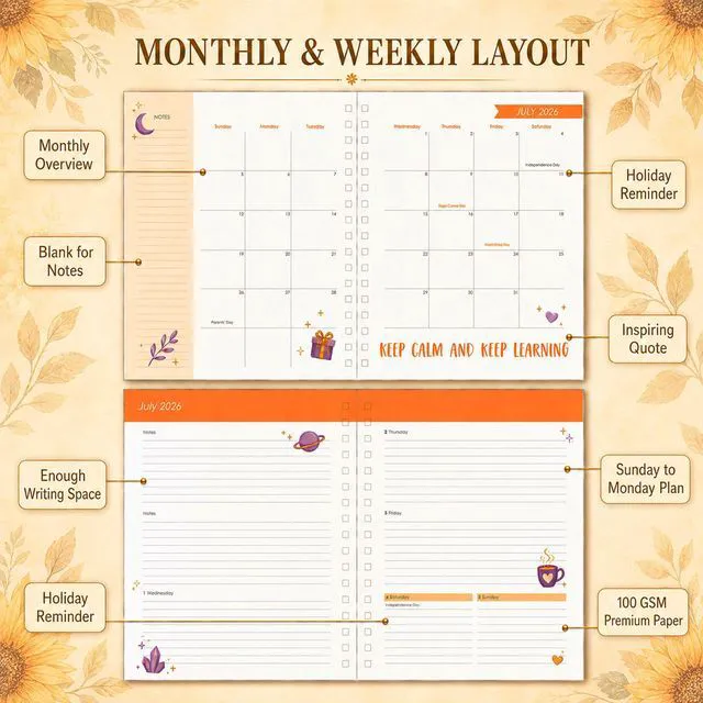 Alt view image 5 of 7 - Planner 2026-2027 18 Month Weekly Monthly Calendar Daily Planners July 2026-Dec 2027, Yearly Hardcover 26-27 Planner for Women with Stickers Tabs Spiral Bound Agenda, Sunflower, 8.3"x9.1
