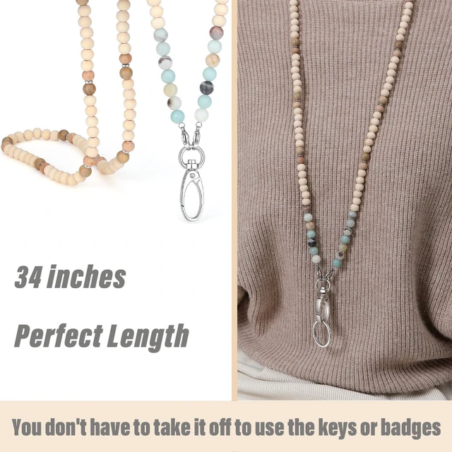 Alt view image 4 of 6 - Lanyards for Id Badges for Women Cute Teacher Lanyard Cruise Lanyard for Ship Cards Beaded Teacher Lanyards for Id Badges and Keys Neck Lanyard Beaded Keychain Lanyard Personalized String