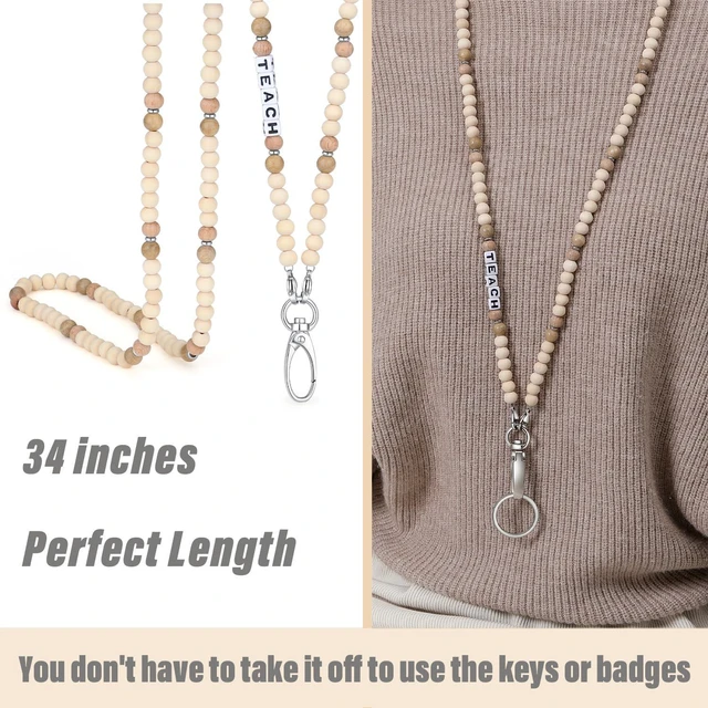 Alt view image 4 of 6 - Teacher Lanyard Teacher Appreciation Gifts Teacher Lanyards for Id Badges and Keys Lanyards for Id Badges for Women Cute Beaded Personalized With Id Holder Valentines Christmas Day