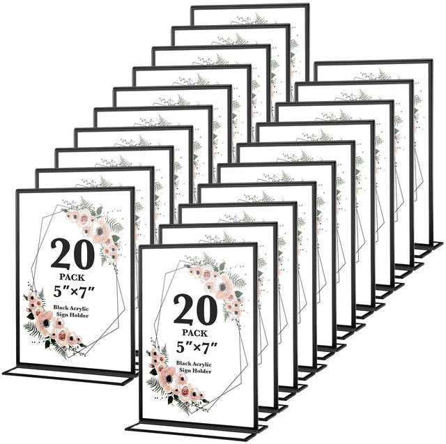 Main image of 20 Pack 5x7 Acrylic Sign Holders, Wedding Table Numbers Frames Black Double Sided Vertical Stand Clear Picture Frames for Party, Restaurant Signs and Office Photos