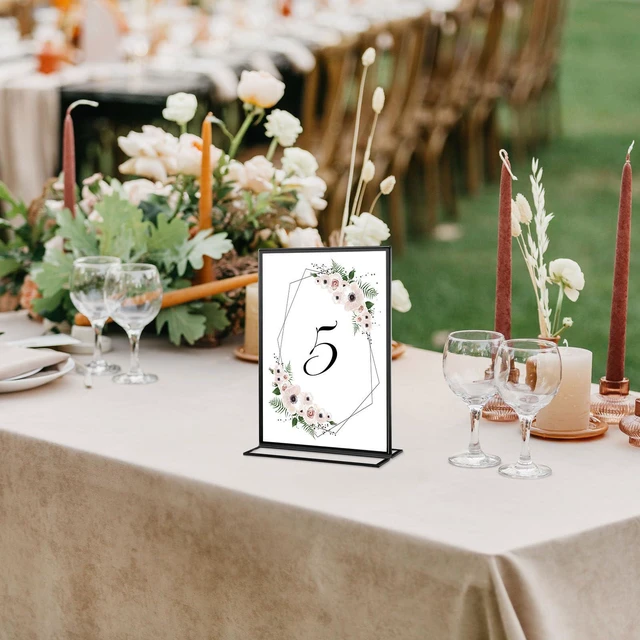 Alt view image 3 of 6 - 20 Pack 5x7 Acrylic Sign Holders, Wedding Table Numbers Frames Black Double Sided Vertical Stand Clear Picture Frames for Party, Restaurant Signs and Office Photos