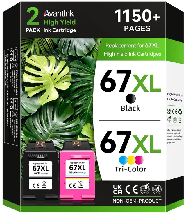 Main image of 67XL Ink Cartridges Black/Color Combo Pack Compatible for HP Ink 67 67XL Works with HP Deskjet 2800e 2855e 2755e 2700e 2734e 2700 2755 2827e 4155e 4227e 4255e Envy 6000 6055e 6455e Series (2-Pack)