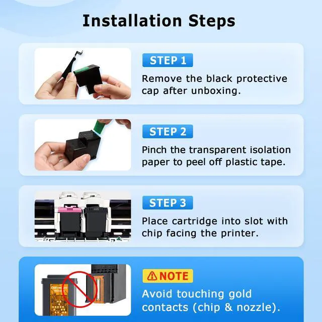Alt view image 4 of 7 - 67XL Ink Cartridges Black/Color Combo Pack Compatible for HP Ink 67 67XL Works with HP Deskjet 2800e 2855e 2755e 2700e 2734e 2700 2755 2827e 4155e 4227e 4255e Envy 6000 6055e 6455e Series (2-Pack)
