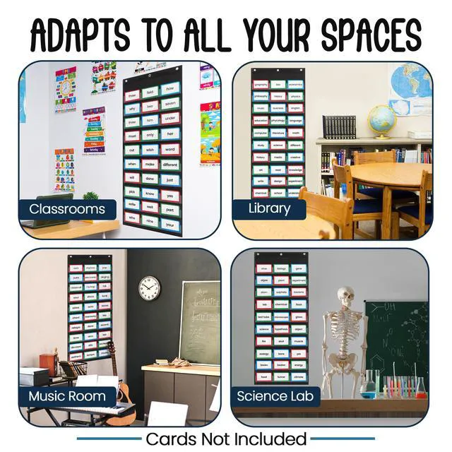 Alt view image 5 of 6 - Sentence Strip Pocket Chart, 17" Wide x 44" Tall, Black Pocket Chart For Dry Erase Sentence Strips, Easy to Use & Hang, Reusable, For Classrooms, Home & Office