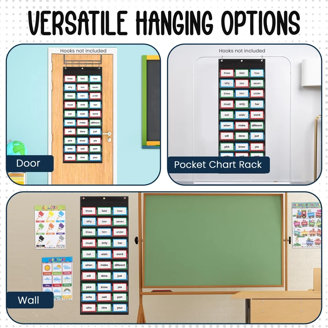 Alt view image 6 of 6 - Sentence Strip Pocket Chart, 17" Wide x 44" Tall, Black Pocket Chart For Dry Erase Sentence Strips, Easy to Use & Hang, Reusable, For Classrooms, Home & Office