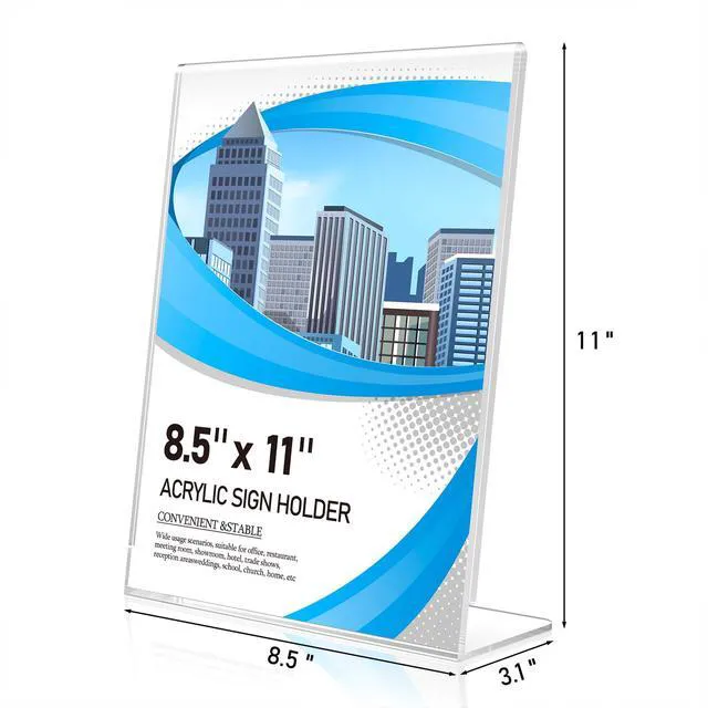 Alt view image 3 of 7 - Acrylic Sign Holder 8.5 x 11 12 Pack, Double-Sided Clear Sign Holder Plastic Stands for Display, Table Sign Stands, L Shape Flyer Holder