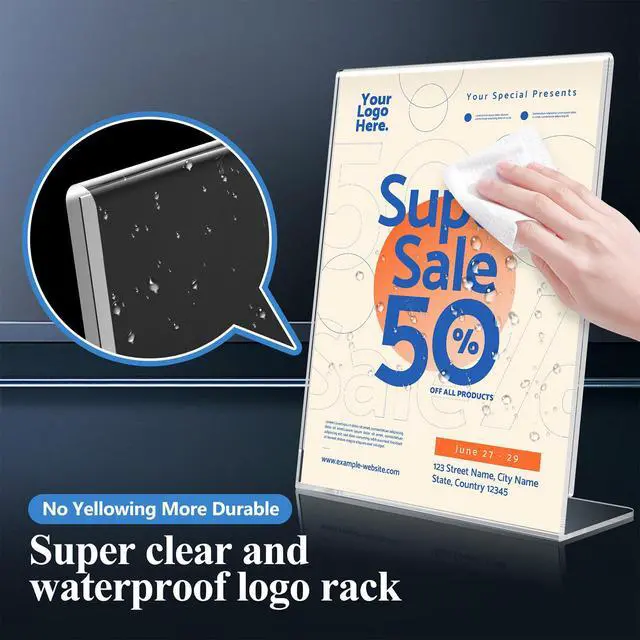 Alt view image 4 of 7 - Acrylic Sign Holder 8.5 x 11 12 Pack, Double-Sided Clear Sign Holder Plastic Stands for Display, Table Sign Stands, L Shape Flyer Holder