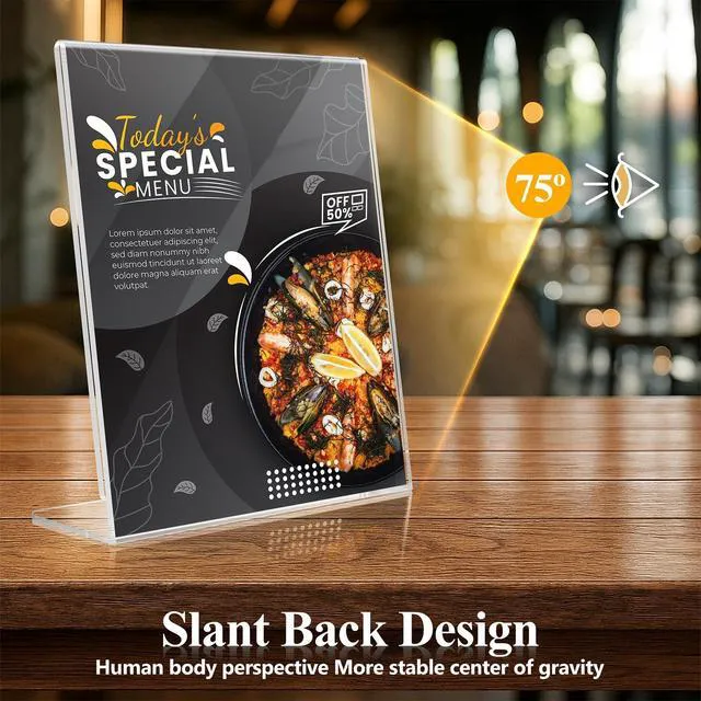 Alt view image 2 of 7 - Acrylic Sign Holder 8.5 x 11 12 Pack, Double-Sided Clear Sign Holder Plastic Stands for Display, Table Sign Stands, L Shape Flyer Holder