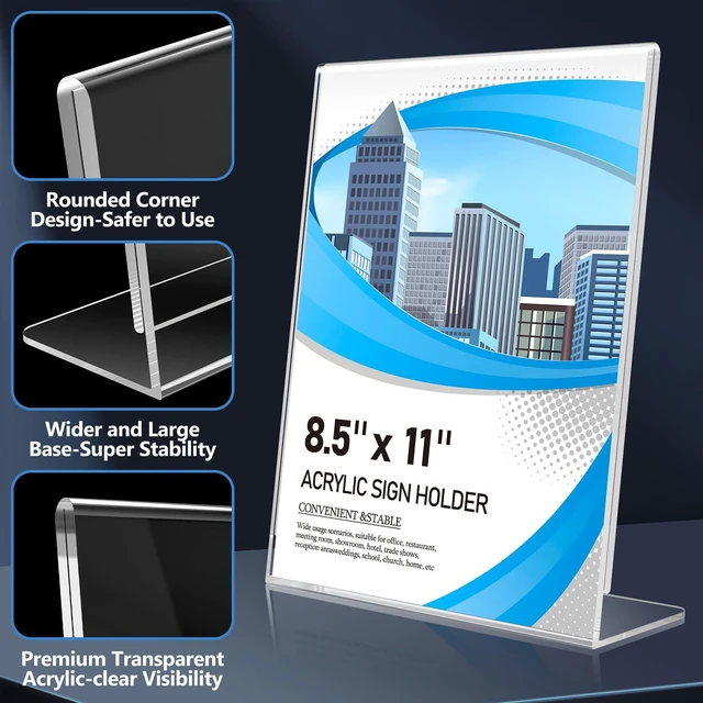 Alt view image 6 of 7 - Acrylic Sign Holder 8.5 x 11 12 Pack, Double-Sided Clear Sign Holder Plastic Stands for Display, Table Sign Stands, L Shape Flyer Holder
