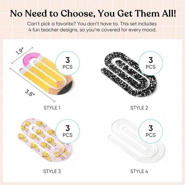 Alt view image 2 of 6 - 12 Pcs Jumbo Teacher Acrylic Paper Clips Teacher Appreciation Cute Penci Paperclip Design for Office Classroom Bookmark Gift Book Lovers, Back to School Supplies