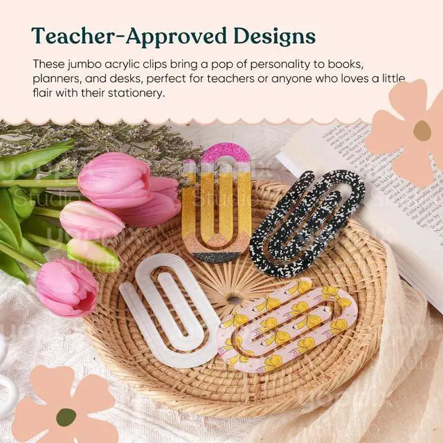 Alt view image 3 of 6 - 12 Pcs Jumbo Teacher Acrylic Paper Clips Teacher Appreciation Cute Penci Paperclip Design for Office Classroom Bookmark Gift Book Lovers, Back to School Supplies