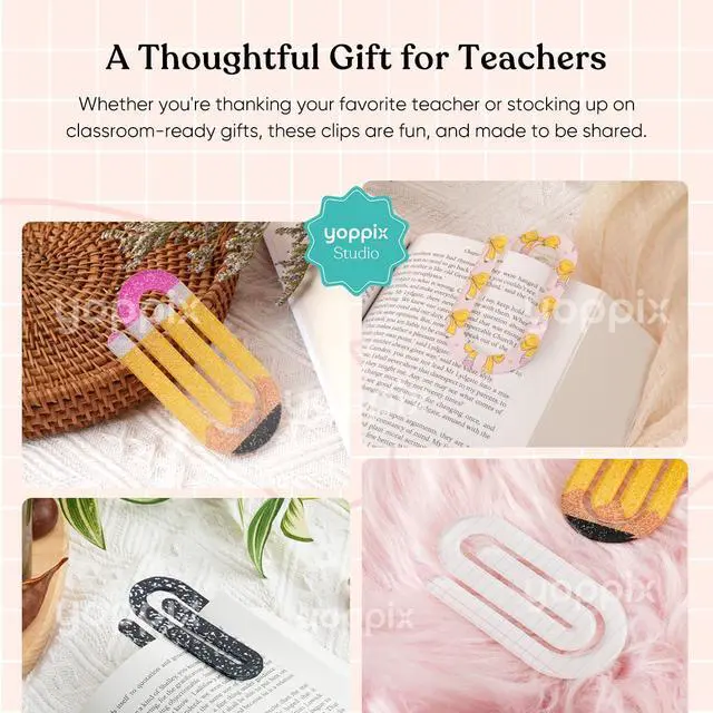 Alt view image 6 of 6 - 12 Pcs Jumbo Teacher Acrylic Paper Clips Teacher Appreciation Cute Penci Paperclip Design for Office Classroom Bookmark Gift Book Lovers, Back to School Supplies