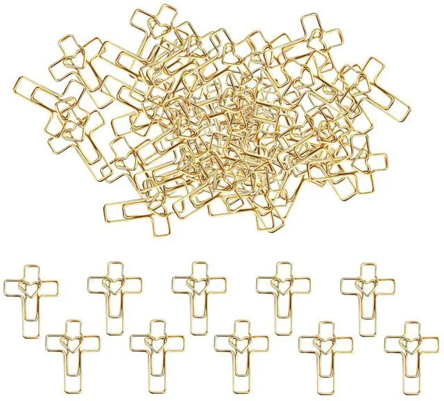 Main image of 100PCS Gold Heart Cross Paper Clips, Heart Cross - Bible Study Supplies, christian gifts for women Jesus Bible Stuff bookmark journaling supplies accessories, easter eggs fillers, valentines day cards