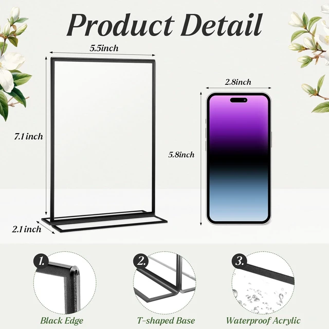 Alt view image 4 of 6 - 20 Pack 5x7 Acrylic Sign Holders, Wedding Table Numbers Frames Black Double Sided Vertical Stand Clear Picture Frames for Party, Restaurant Signs and Office Photos