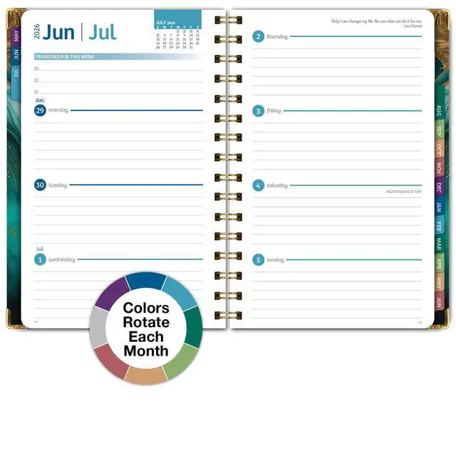 Alt view image 6 of 7 - HARDCOVER Academic Year 2026-2027 Planner: 14 Months (May 2026 Through June 2027) 5.5"x 8" Daily Weekly Monthly Planner Yearly Agenda. Bookmark, Pocket Folder and Sticky Note Set (Teal Gold Marble)