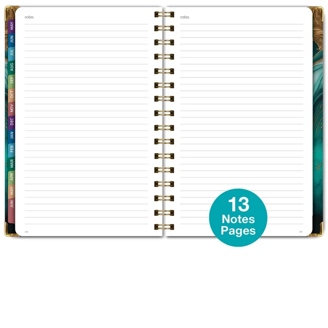 Alt view image 7 of 7 - HARDCOVER Academic Year 2026-2027 Planner: 14 Months (May 2026 Through June 2027) 5.5"x 8" Daily Weekly Monthly Planner Yearly Agenda. Bookmark, Pocket Folder and Sticky Note Set (Teal Gold Marble)