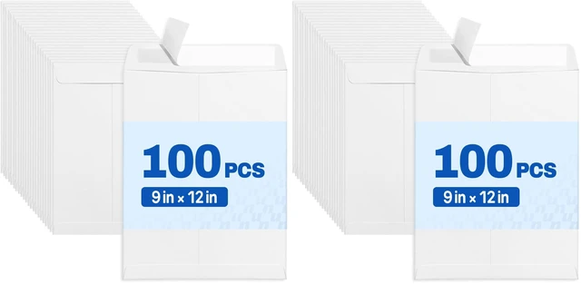 Main image of Envelopes 9x12, Self Seal Catalog Mailing Envelopes 9x12, 28LB White Kraft Paper Large Document Envelopes for Office Business Shipping, 200 Pack