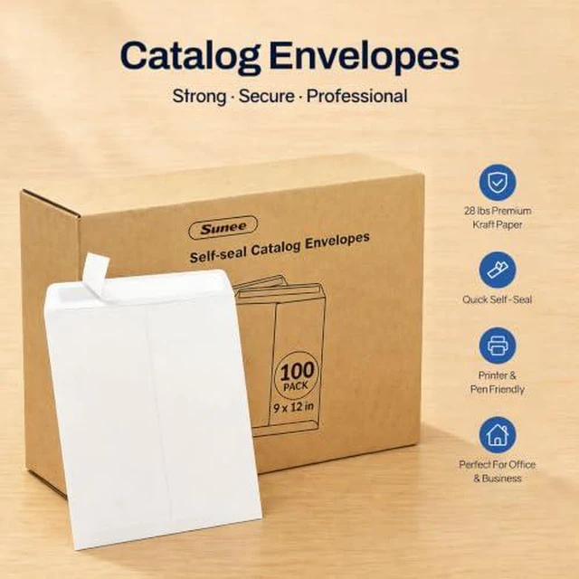 Alt view image 7 of 7 - Envelopes 9x12, Self Seal Catalog Mailing Envelopes 9x12, 28LB White Kraft Paper Large Document Envelopes for Office Business Shipping, 200 Pack