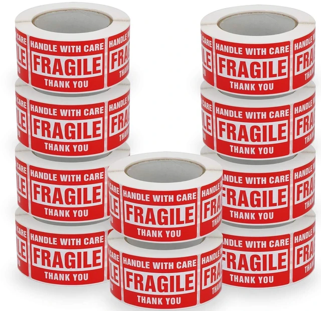 Main image of 10 Rolls/5000 Labels,Handle with Care Fragile Thank You, Red Warning Shipping Label Stickers (2" x 3")