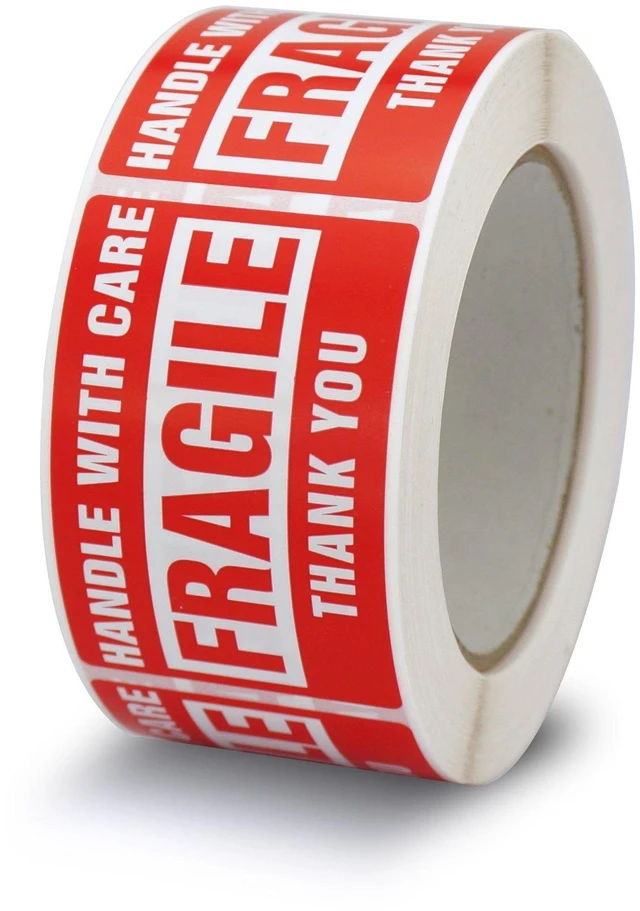 Alt view image 2 of 3 - 10 Rolls/5000 Labels,Handle with Care Fragile Thank You, Red Warning Shipping Label Stickers (2" x 3")