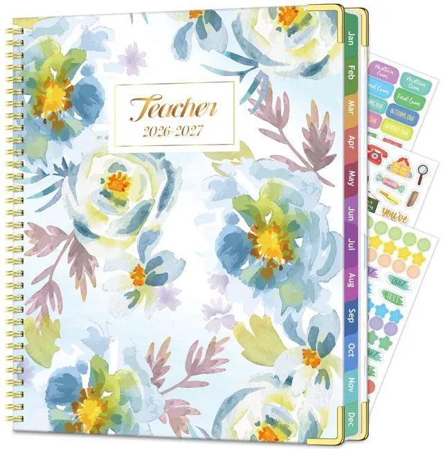 Main image of Teacher Planner 2026-2027, Lesson Plan Book for Teachers 8.5"x11" July 2026-June 2027 Academic Year, Teacher Calendar with 14 Checklists & Gold Corners for Classroom & Homeschool, Blue