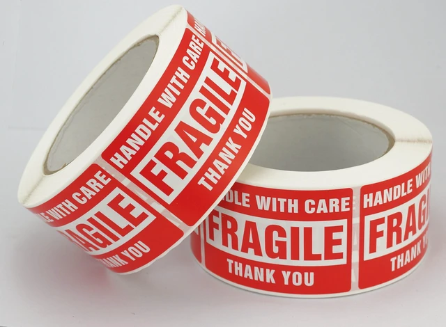 Alt view image 3 of 3 - 10 Rolls/5000 Labels,Handle with Care Fragile Thank You, Red Warning Shipping Label Stickers (2" x 3")