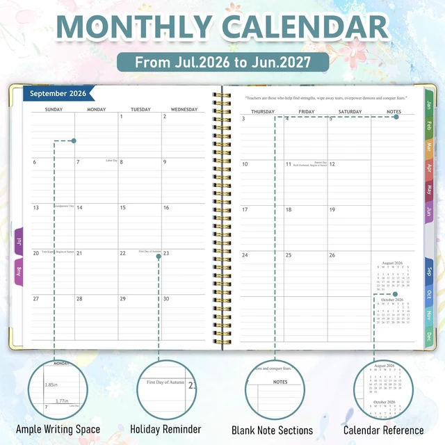 Alt view image 3 of 6 - Teacher Planner 2026-2027, Lesson Plan Book for Teachers 8.5"x11" July 2026-June 2027 Academic Year, Teacher Calendar with 14 Checklists & Gold Corners for Classroom & Homeschool, Blue