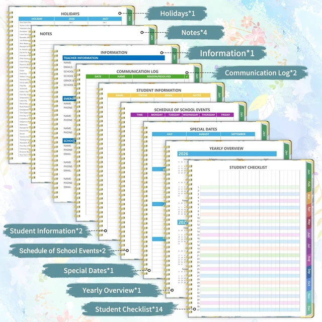 Alt view image 5 of 6 - Teacher Planner 2026-2027, Lesson Plan Book for Teachers 8.5"x11" July 2026-June 2027 Academic Year, Teacher Calendar with 14 Checklists & Gold Corners for Classroom & Homeschool, Blue