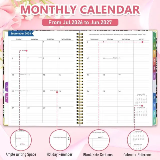 Alt view image 3 of 6 - Teacher Planner 2026-2027, Lesson Plan Book for Teachers 8.5"x11" July 2026-June 2027 Academic Year, Teacher Calendar with 14 Checklists & Gold Corners for Classroom & Homeschool, Black