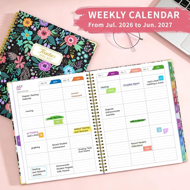 Alt view image 4 of 6 - Teacher Planner 2026-2027, Lesson Plan Book for Teachers 8.5"x11" July 2026-June 2027 Academic Year, Teacher Calendar with 14 Checklists & Gold Corners for Classroom & Homeschool, Black