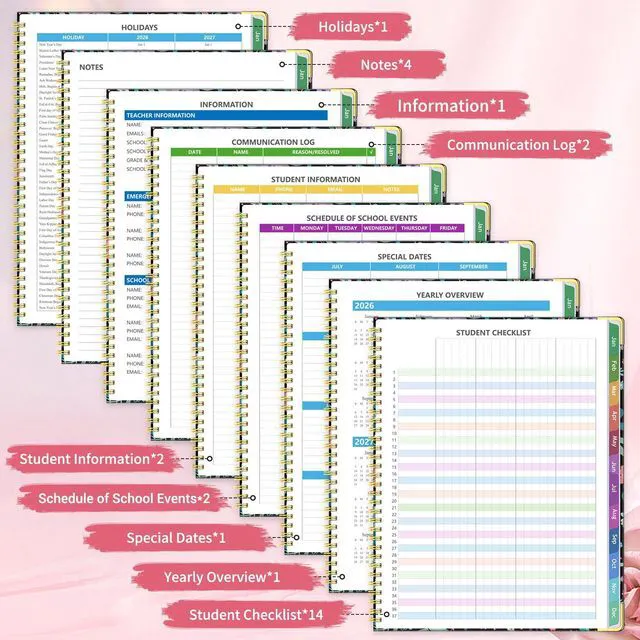 Alt view image 5 of 6 - Teacher Planner 2026-2027, Lesson Plan Book for Teachers 8.5"x11" July 2026-June 2027 Academic Year, Teacher Calendar with 14 Checklists & Gold Corners for Classroom & Homeschool, Black