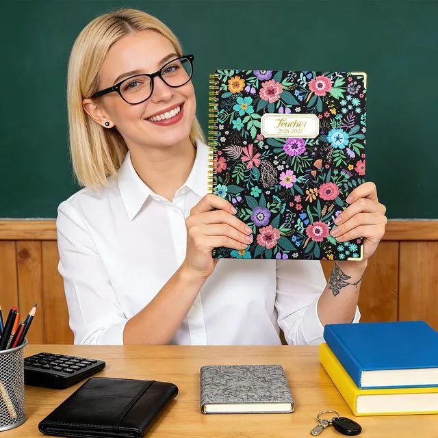 Alt view image 6 of 6 - Teacher Planner 2026-2027, Lesson Plan Book for Teachers 8.5"x11" July 2026-June 2027 Academic Year, Teacher Calendar with 14 Checklists & Gold Corners for Classroom & Homeschool, Black