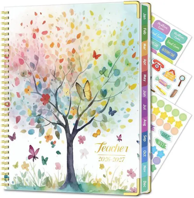 Main image of Teacher Planner 2026-2027 Academic Year, Lesson Plan Book 8.5"x11" July 2026-June 2027, Teacher Calendar with 14 Checklists & Gold Corners for Homeschool & Classroom Organization, Tree