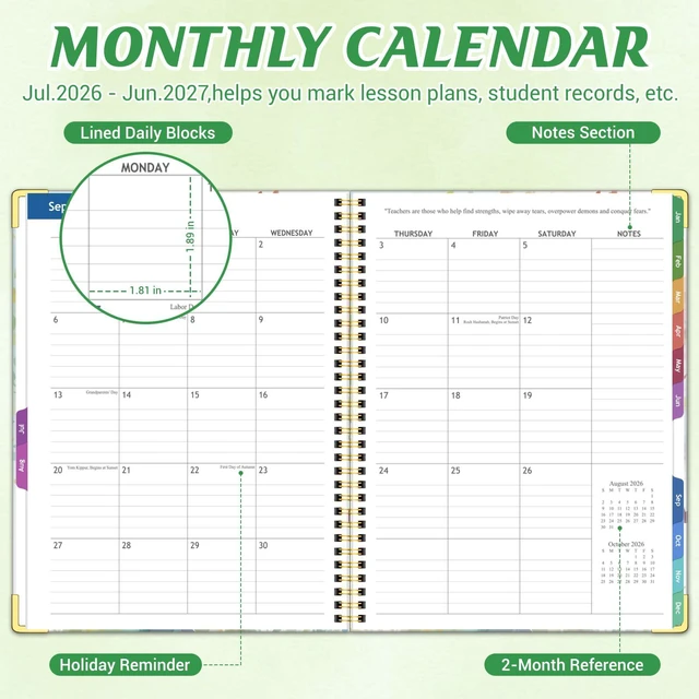 Alt view image 2 of 6 - Teacher Planner 2026-2027 Academic Year, Lesson Plan Book 8.5"x11" July 2026-June 2027, Teacher Calendar with 14 Checklists & Gold Corners for Homeschool & Classroom Organization, Tree