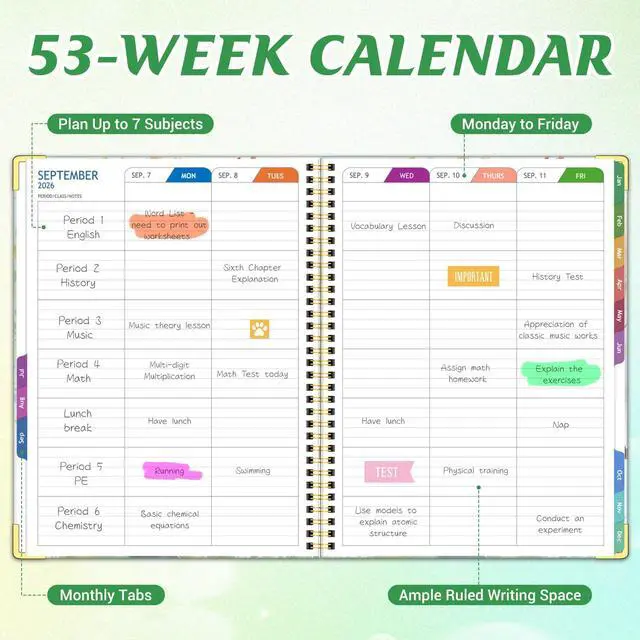 Alt view image 3 of 6 - Teacher Planner 2026-2027 Academic Year, Lesson Plan Book 8.5"x11" July 2026-June 2027, Teacher Calendar with 14 Checklists & Gold Corners for Homeschool & Classroom Organization, Tree
