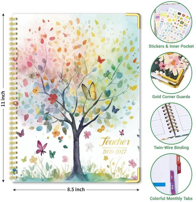 Alt view image 4 of 6 - Teacher Planner 2026-2027 Academic Year, Lesson Plan Book 8.5"x11" July 2026-June 2027, Teacher Calendar with 14 Checklists & Gold Corners for Homeschool & Classroom Organization, Tree