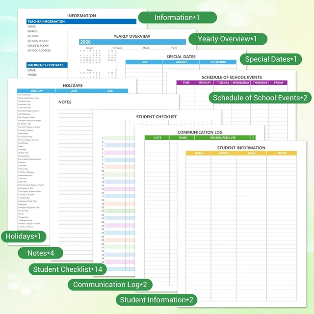 Alt view image 5 of 6 - Teacher Planner 2026-2027 Academic Year, Lesson Plan Book 8.5"x11" July 2026-June 2027, Teacher Calendar with 14 Checklists & Gold Corners for Homeschool & Classroom Organization, Tree