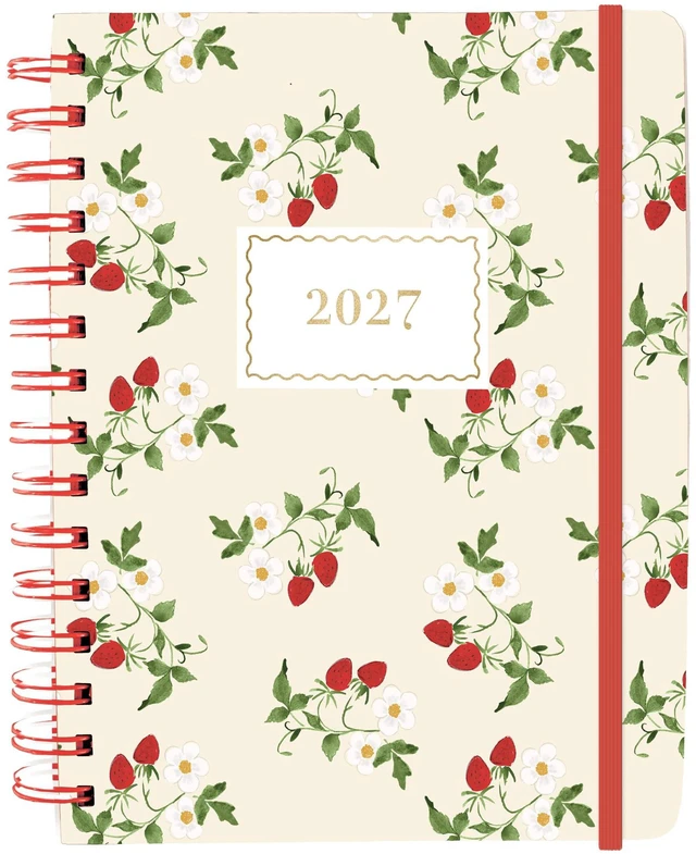 Main image of Strawberries 18 Month Planner, July 2026 Dec. 2027, Hardbound Spiral Planner with Monthly Tabs, Holidays & Reminder Stickers, 6 x 8