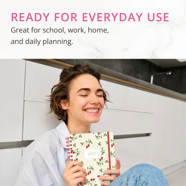 Alt view image 7 of 7 - Strawberries 18 Month Planner, July 2026 Dec. 2027, Hardbound Spiral Planner with Monthly Tabs, Holidays & Reminder Stickers, 6 x 8