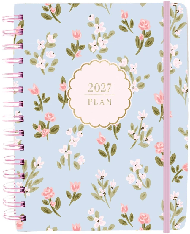 Main image of Floral 18 Month Planner, July 2026 Dec. 2027, Hardbound Spiral Planner with Monthly Tabs, Holidays & Reminder Stickers, 6 x 8